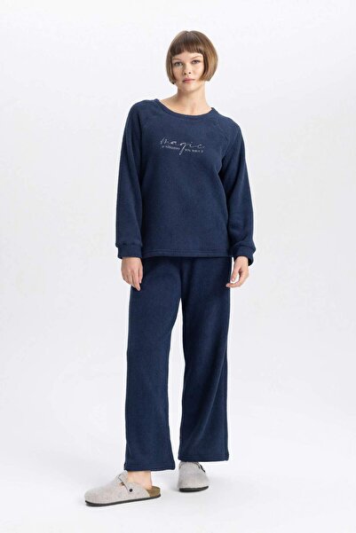 DeFacto Pijama Takımı Uzun Kollu Üst Esnek Belli Uzun Alt-Fall in Love A3374AX23WN