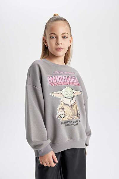 DeFacto Girls Star Wars-Mandalorian Crew Neck Soft Furry Thick Sweatshirt B4716A823Wn