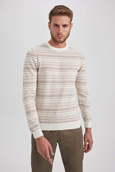 DeFacto Standard Fit Regular Cut Patterned Crew Neck Sweater Sweater Y0609Az23Wn