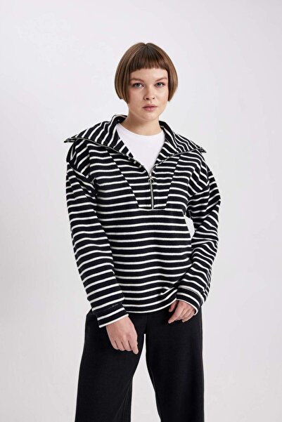 DeFacto Relax Fit ριγέ μισό ζιβάγκο φούτερ B1887AX23AU