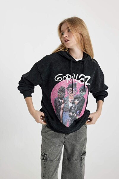 DeFacto Coool One Piece Oversize Geniş Kalıp Kapüşonlu Soluk Yıkama Efektli Kalın Sweatshirt B2551AX23WN