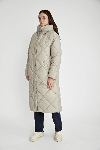 DeFacto Vodoodpudivý dlouhý kabát s kapucí Parka prošívaný zip zapínání na patentky s kapsou A1151AX23AU