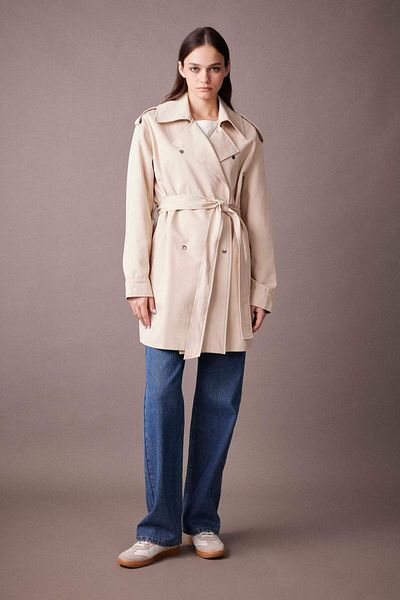DeFacto Water Repellent Trench Coat Oversize Wide Fit Double Breasted Lapel Button Belted Pocketed Epaulet Belted A3601Ax23