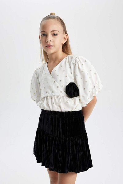 DeFacto Girl's Short Sleeve Print Blouse B4054A823Wn