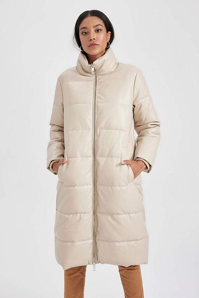 DeFacto Parka rezistentă la apă din piele artificială Relax Fit - Guler vertical A0990ax23cw