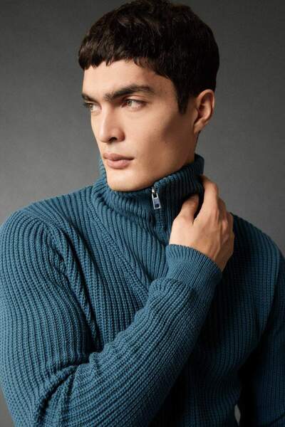 DeFacto Стандартний прямий комір, напівзастібка-блискавка, трикотажний светр із тканини «Селонік» A9511AX23WN