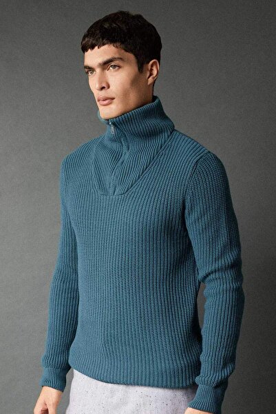 DeFacto Standard Fit Stand Collar Half Zip Thessaloniki Fabric Knitwear Sweater A9511Ax23Wn