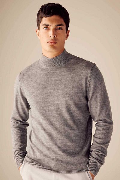 DeFacto Pulover de tricotaj simplu de bază, albastru bleumarin, slim fit, cu jumătate de gât R1127AZ23WN