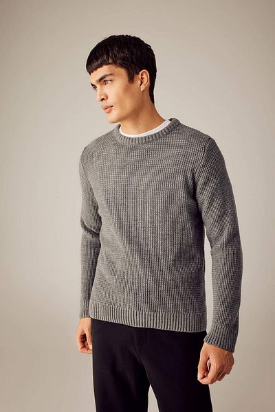 DeFacto Standard Fit Regular Cut Crew Neck Basic Plain Knitwear Sweater N9902Az23Wn