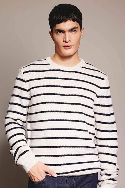DeFacto Standard Fit Regular Cut Striped Crew Neck Sweater B4680Ax23Wn