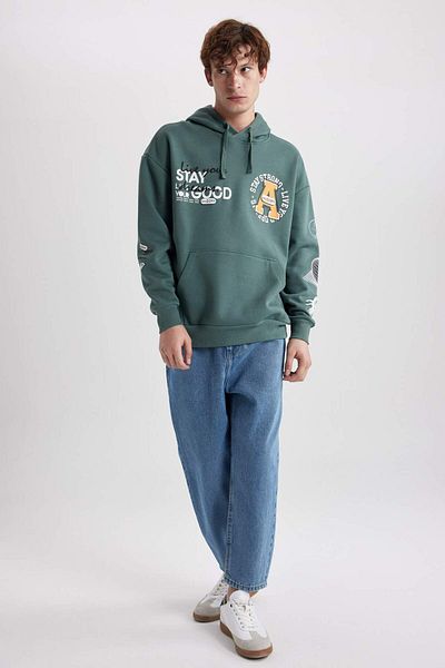 DeFacto Oversize Fit Wide Fit Hooded Printed Sweatshirt A4789Ax23Au