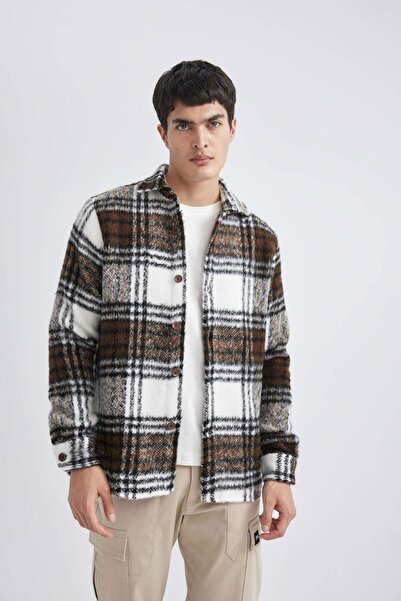 DeFacto Regular Fit Polo Yaka Ekose Desenli Gömlek Ceket A7996AX23WN