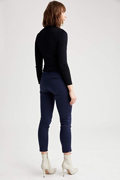 DeFacto Сигаретні сатинові брюки темно-сині, звичайна талія, прямий крій, еластичний пояс, прямий крій штанин J8743AZ23WN