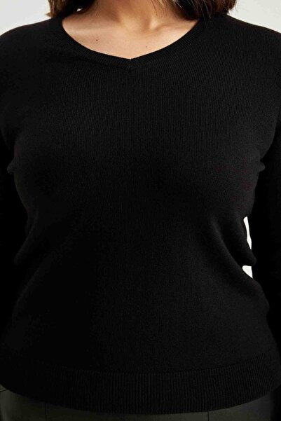 DeFacto Regular Fit V-Neck Basic Plain Knitwear Sweater F7088Az23Wn