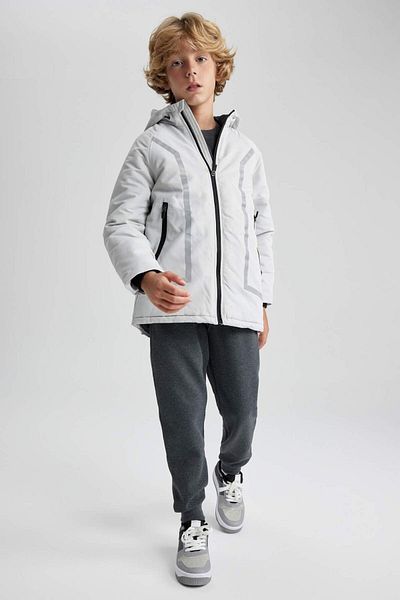 DeFacto Boy's Water Repellent Reflector Printed Hooded Fleece Lined Coat A2263A823Wn