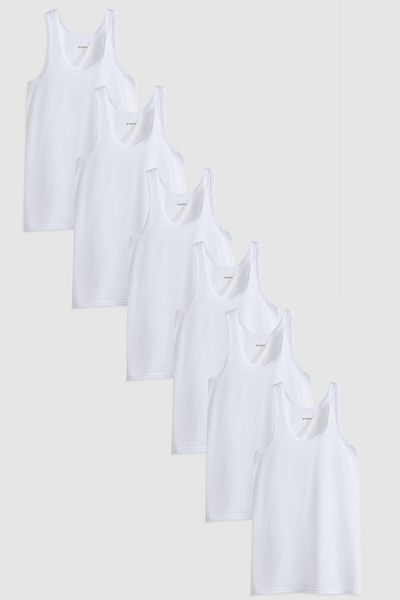 Twn White Standard Fit Breathable Sweat Absorbing 100% Cotton 6-Piece Undershirt