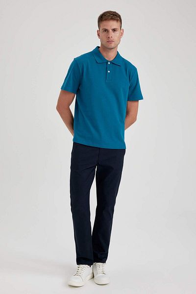 DeFacto Μπλουζάκι με κοντό μανίκι Polo Neck 100% βαμβακερό κανονικό B0643AXNS