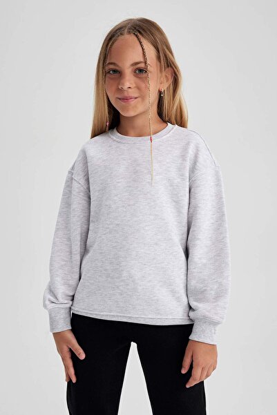 DeFacto Girls Relax Fit Gray Crew Neck School Sweatshirt A2797A823Au