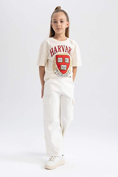 DeFacto Κοριτσίστικο μπλουζάκι με κοντό μανίκι με φαρδύ λαιμόκοψη της Πανεπιστημίου του Χάρβαρντ A5838A823AU