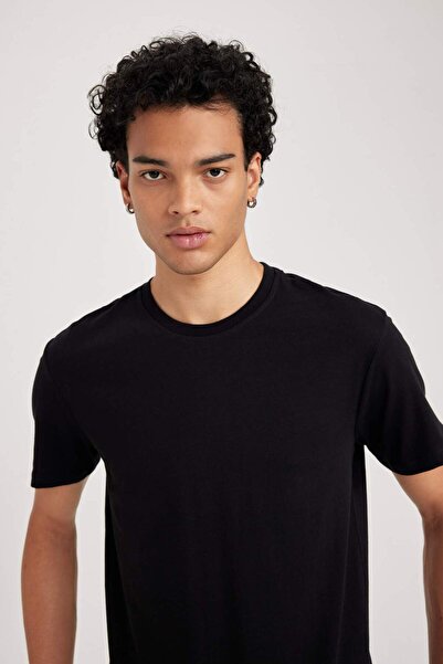DeFacto %100 Pamuk Slim Fit Dar Kesim Bisiklet Yaka Basic Düz Kısa Kollu Tişört B0653AXNS