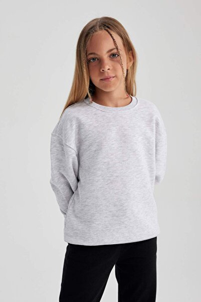 DeFacto Girls Relax Fit Gray Crew Neck School Sweatshirt A2797A823Au