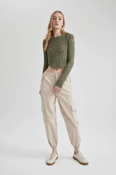 DeFacto Coool Gabardine Jogger Pants Basic Plain Regular Waist Cargo Pocket B0454Ax23Au
