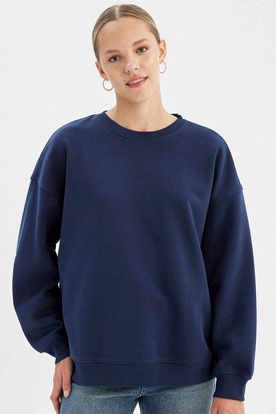 DeFacto Back to School Oversize Wide Fit Wide Fit Crew Neck Thick Fabric Basic Plain Sweatshirt Y1346Az2