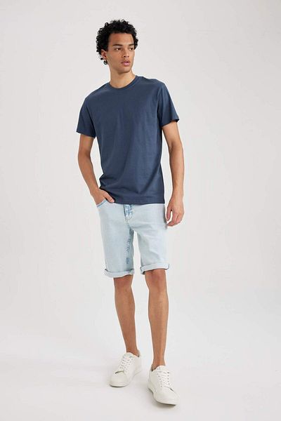 DeFacto 100% bavlna Slim Fit Slim Fit Crew Neck Basic Jednobarevné tričko s krátkým rukávem B0653AXNS