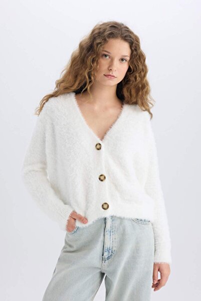 DeFacto Oversize Wide Fit V-Neck Knitwear Cardigan K7886Az23Wn