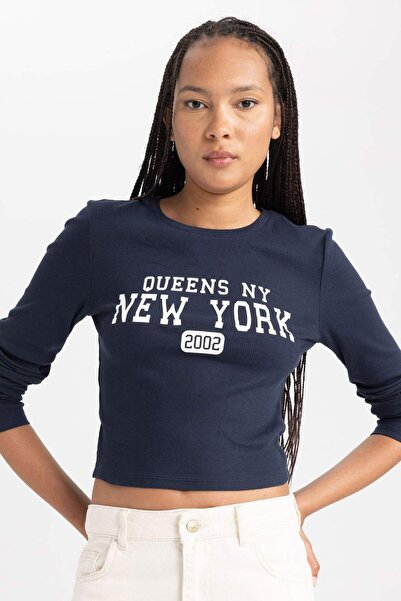 DeFacto Μακρυμάνικο μπλουζάκι με στάμπα με λαιμόκοψη B2590AX23AU