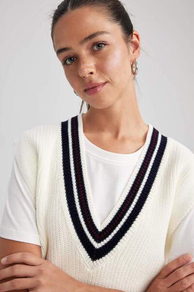 DeFacto Светр з регулярним кроєм, V-подібним вирізом та плетеним візерунком A3867AX23WN