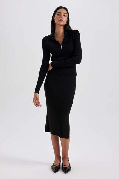 DeFacto Fitted Yırtmaçlı Triko Midi Etek B2098AX23WN