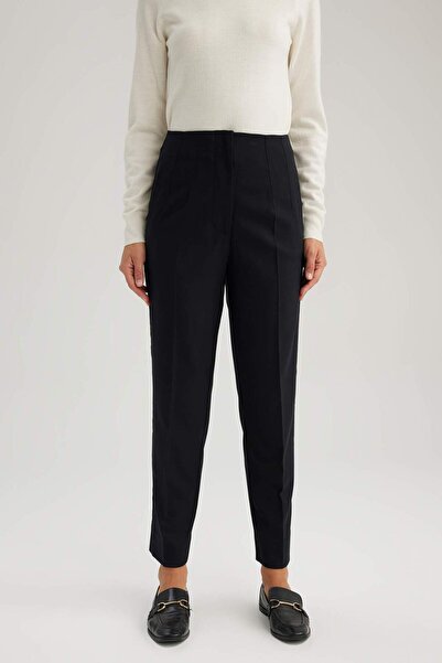 DeFacto Cloth Pants Slim Fit Slim Fit Basic Plain Black Pocket High Waist Short Leg A5197Ax23Wn