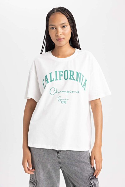 DeFacto Oversize Geniş Kalıp Bisiklet Yaka Kısa Kollu Tişört B0661AXNS