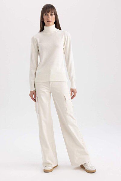 DeFacto Regular Fit Měkký texturovaný rolák Basic Plain Knitwear Svetry H1651AZ23WN