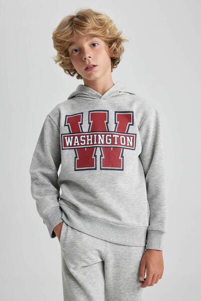 DeFacto Boy's Hooded Printed Thick Sweatshirt B2054A823Wn