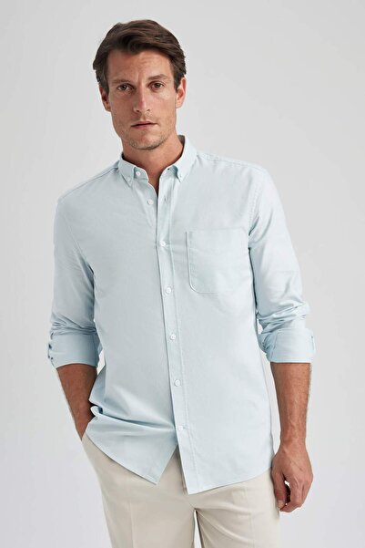 DeFacto Regular Fit Polo Yaka Oxford Basic Düz Uzun Kollu Gömlek A8028AX23AU