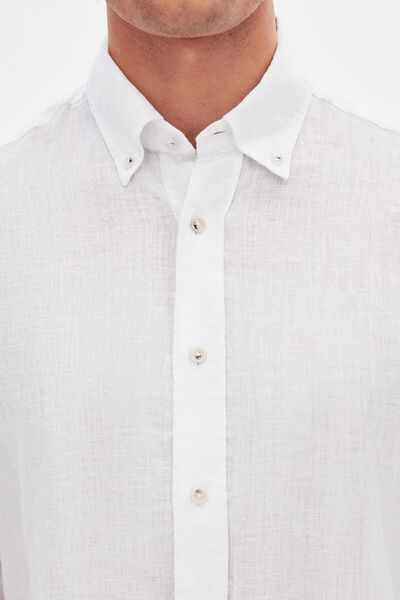 D'S Damat Ds Damat Comfort White Plain 100% Linen Shirt
