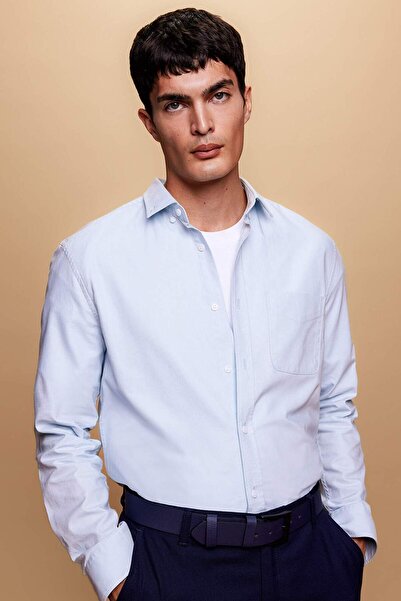 DeFacto Regular Fit Polo Yaka Oxford Basic Düz Uzun Kollu Gömlek A8028AX23AU