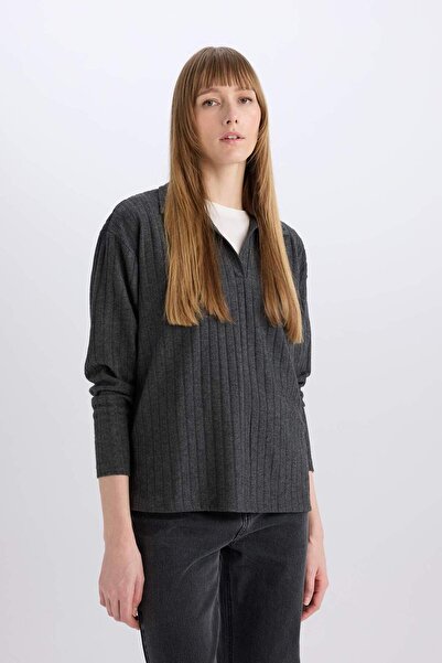 DeFacto Μακρυμάνικο μπλουζάκι Relax Fit Polo Collar Corduroy B2404AX23AU