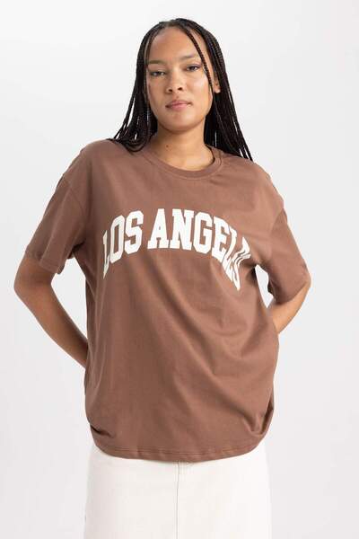 DeFacto Oversize Geniş Kalıp Bisiklet Yaka Kısa Kollu Tişört B0661AXNS