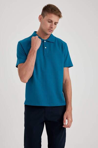 DeFacto Μπλουζάκι με κοντό μανίκι Polo Neck 100% βαμβακερό κανονικό B0643AXNS
