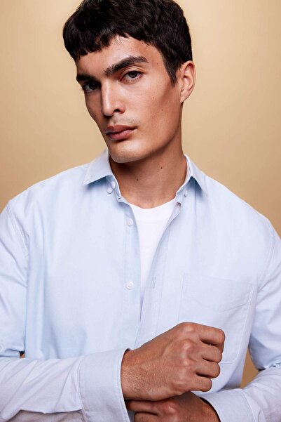 DeFacto Regular Fit Polo Yaka Oxford Basic Düz Uzun Kollu Gömlek A8028AX23AU