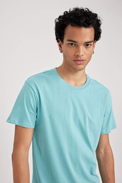 DeFacto %100 Pamuk Slim Fit Dar Kesim Bisiklet Yaka Basic Düz Kısa Kollu Tişört B0653AXNS