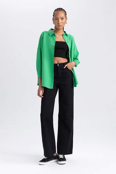 DeFacto Tunica cu mânecă lungă din poplin cu guler cămașă oversize B0659AXNS