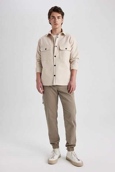 DeFacto Relax Fit Button Collar Waffle Fabric Plain Cotton Blend Long Sleeve Shirt A6872Ax23Au