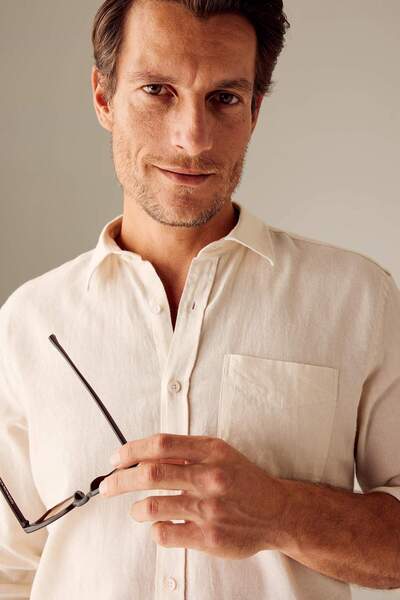 DeFacto Regular Fit Polo nyakú lenvászon kevert hosszú ujjú ing M9435AZ23SM