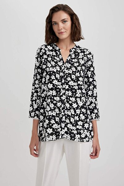 DeFacto Regular Fit Bisiklet Yaka Desenli Uzun Kollu Gömlek U2962AZ23SM