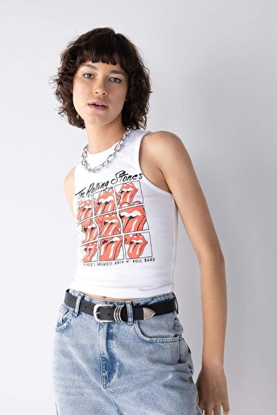 DeFacto Rolling Stones Fitted Bisiklet Yaka Ribana Atlet A8591AX23SM