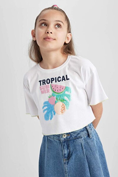 DeFacto Κοντομάνικο μπλουζάκι για κορίτσια με στάμπα A1510A823HS